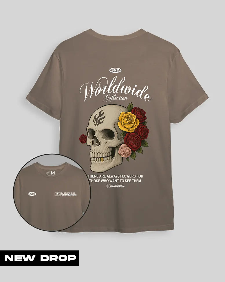 Camiseta cafe claro Worldwide Craneo(UNISEX)