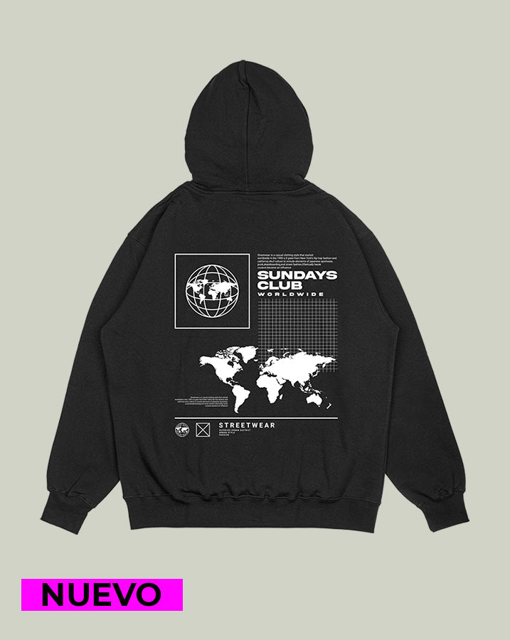 Hoodie Negro Worldwide (UNISEX)